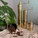 Set of Three Turkish Manual Coffee Grinders, Brass Coffee Mill with Handle, Fixed Top Pepper Grinder, Kitchen Decor