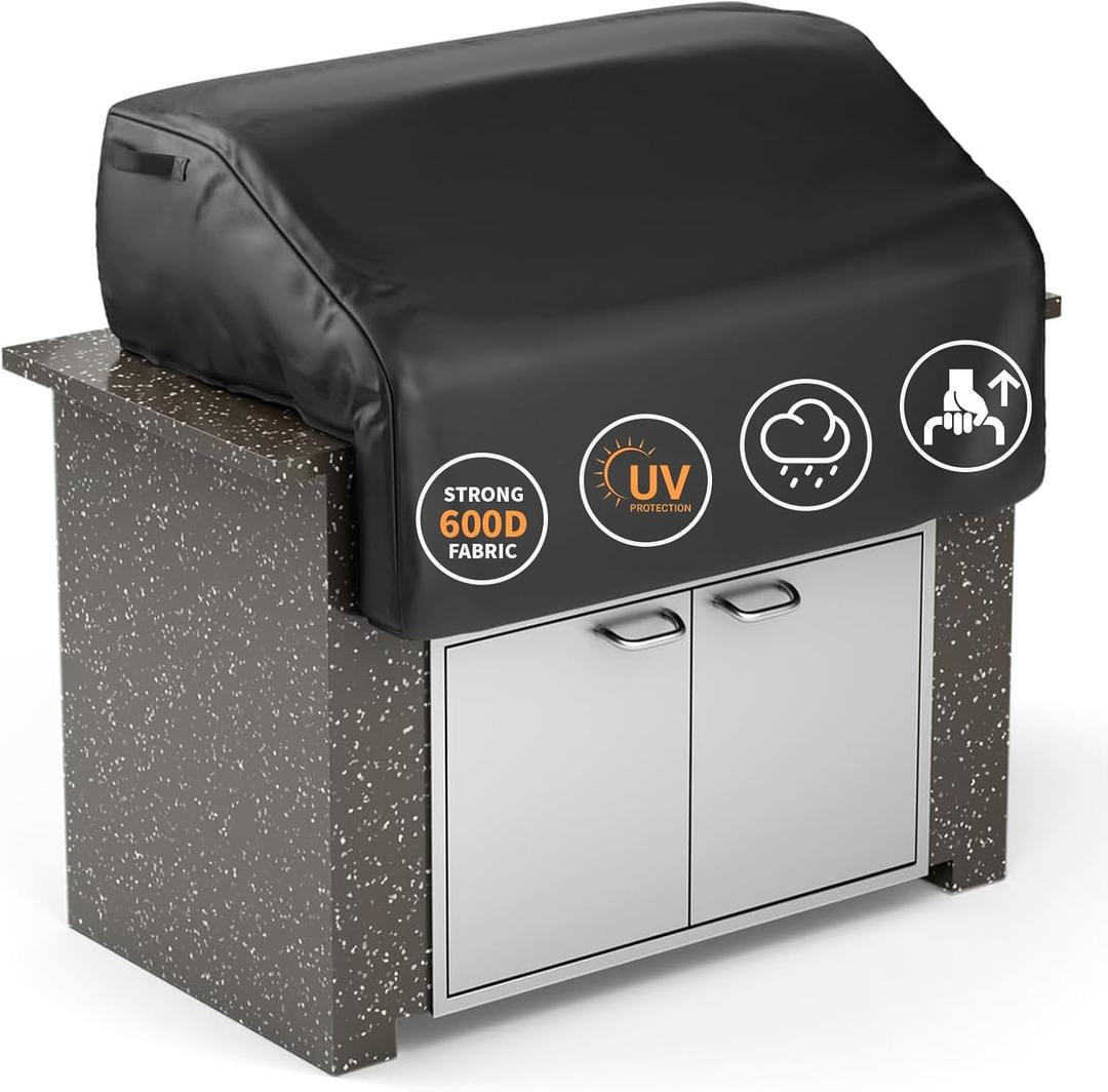 Grisun 39 Inch Built-in Grill Cover for Weber and KitchenAid Built in Gas Grills, Bull Outdoor Kitchen & Grill Head Cover, Heavy Duty Waterproof BBQ Grill Cover with Handle, Black