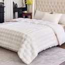 Faux Fur White Throw Blanket for Couch - Super Soft Heavy Flufyy Thick Bubble Throw Blankets for Bed Bedroom Living Room Farmhouse Sofa Chair Fall Winter Warm, 90x90 Inch