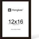 Hongkee 12x16 Oak Wood Picture Frame, Display Photos 11 x 14 with Mat or 12 x 16 without Mat - Tempered Glass Cover, Horizontal and Vertical Display for Wall Mounting (Black, Set of 1)