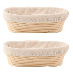 DOYOLLA Bread Proofing Baskets Set of 2 10 inch Oval Shaped Dough Proofing Bowls w/Liners Perfect for Professional & Home Sourdough Bread Baking