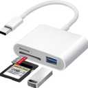 SD Card Reader for iPhone USB C, USB-C to SD/TF Memory Card Reader for iPhone 15/16 Pro Max with USB Port, High Speed Camera Adapter Compatible with iPad/MacBook Pro/Air, Android Phones and Tablets