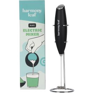 Harmony Leaf Handheld Milk Frother, Stainless Steel Electric Drink Mixer with Stand, Battery Operated Coffee Frother for Lattes, Matcha, Hot Chocolate and More, Black