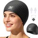 Whlae Extra Large Swim Cap, Featuring A Durable Silicone Strap and Waterproof Ear Design, Suitable for Long Hair, Thick Curly Hair and African Braids