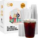 Turbo Bee 200 Sets 12 OZ Clear Plastic Cups with Lids and Straws, Disposable To Go Iced coffee cups with lids for Cold Drinks, Smoothie, and Slushie