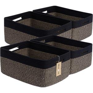 MiniArk Large Storage Baskets for Organizing, Closet Shelf Baskets for Clothes Blanket Towels, Baby Nursery, Toy Bins Box, Woven Rope Baskets, 17 x 13 x 7.5”, 4 Packs Woven Brown
