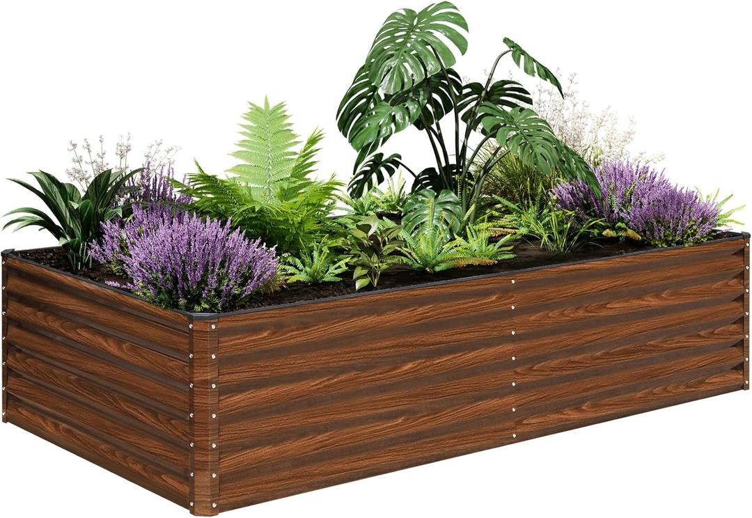 SnugNiture Galvanized Raised Garden Bed 8x4x2FT Outdoor Large Metal Planter Box Steel Kit for Planting Vegetables, Flowers (Brown)