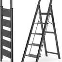 WOA WOA 5 Step Ladder, Ladders for Home, Anti-Slip Pedals, Step Stool Foldable, Lightweight to Move, Ease of Storage, Reach 10ft for Closet Kitchen Library, Hold 300lbs - Black