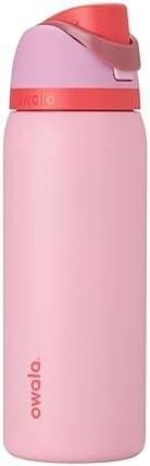 Owala FreeSip Insulated Stainless Steel Water Bottle with Straw for Sports and Travel, BPA-Free Sports Water Bottle, 32 oz, Pink, Angel Food Cake