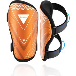 Shin Guards Soccer Kids Youth, CE Certified Airsfish Shin Guard Protection Gear for  Boys Girls Teenagers High Impact Resistant Breathable Comfortable 1 Pair (X-Small, Orange)
