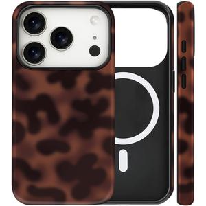 Magnetic for iPhone 17 Pro Case Cute Tortoise Shell Phone Case, Leopard Print Shockproof Slim TPU and Hard PC Protective Cover Fit for MagSafe Designed for Women Girls, Brown Amber