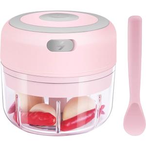 DAHOKO Electric Mini Garlic Chopper [Portable, Wireless, 100ml] Mini Electric Chopper with Spoon, Electric Food Chopper Tool, Mini Chopper for Mashing Onion, Garlic, Chili, Peppers, Nuts(Pink)