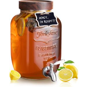 Mustry Glass Drink Dispenser for Parties, 1 Gallon Beverage Dispenser with Spigot Solid Stainless Steel, Used as Lemonade Dispenser Sun Tea Jar Kombucha Jar (Single)