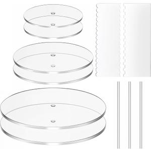 JJUNW 11 Pack Acrylic Cake Disc Set, Clear Cake Decorating Supplies with 6 Acrylic Discs, 2 Icing Scraper and 3 Center Dowel For Make Your Cakes Tier Serving Bake Goods (6.25/8.25/10.25 Inch)