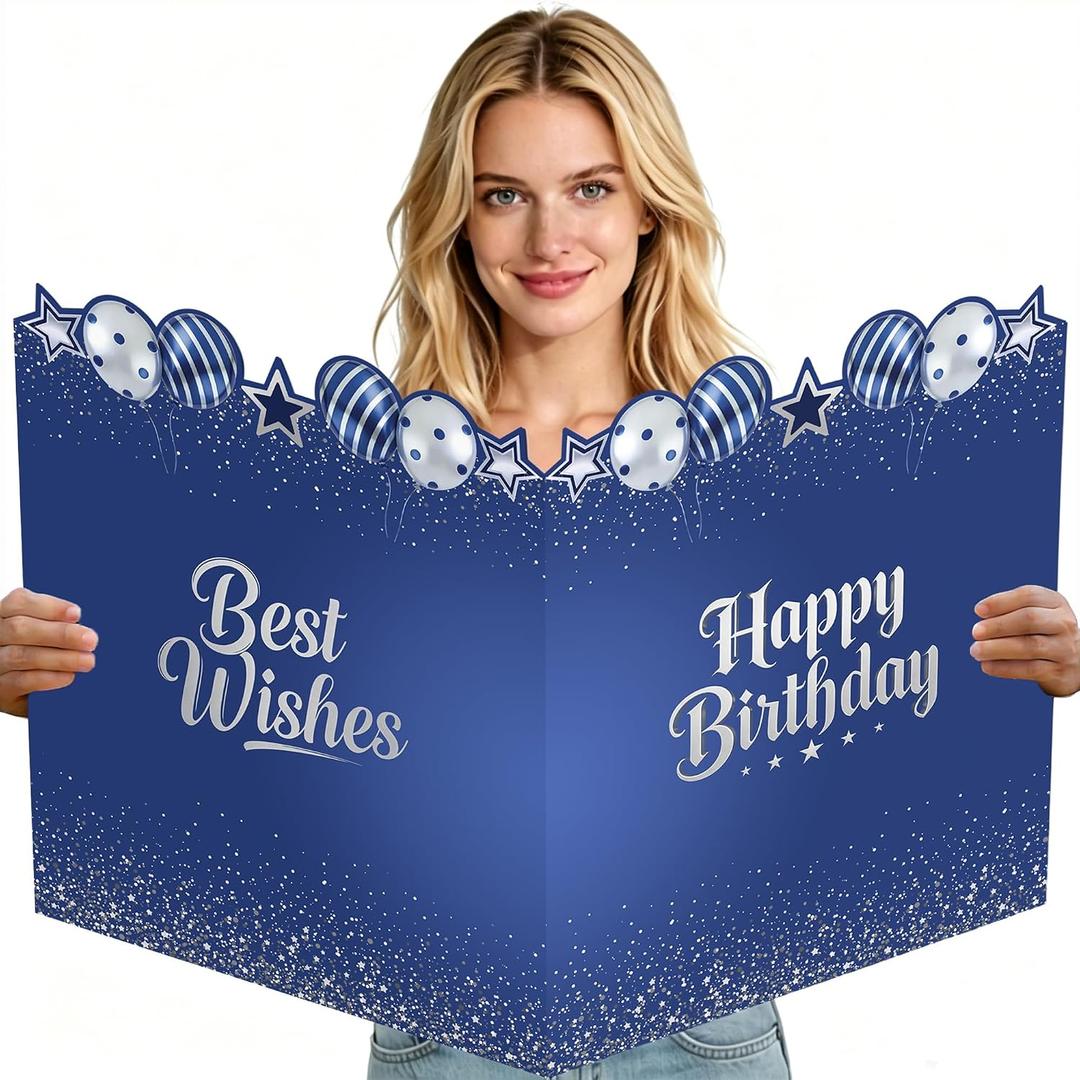 Extra Large Birthday Card with Envelope, 22 x 14 Inch Jumbo Birthday Greeting Card for Women Men, Giant Guest Book Happy Birthday Gifts Oversize Party Signs Decorations Supplies (Blue)