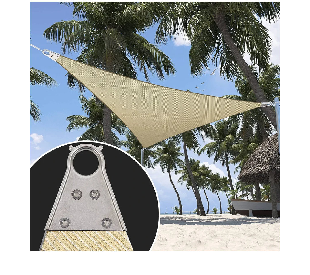 ShadeMart 32' x 32' x 32' Beige Sun Shade Heavy Duty Triangle Shade Sail, Custom Size Super Ring Canopy Awning Shades for Patio Carport Yard UV Blockage Commercial Grade 260 GSM