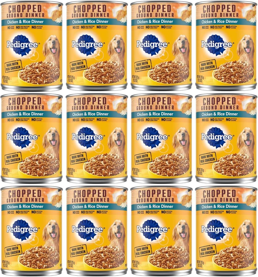 Pedigree Chopped Ground Dinner Chicken & Rice Canned Dog Food 13.2 Ounces (Pack Of 12)