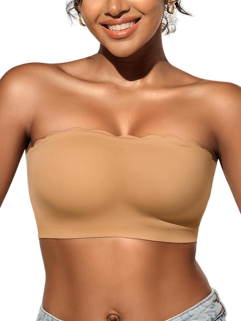 Strapless Bras for Women - Unlined Bandeau for Natural Shape, Wireless Pull-On Bra, Comfy Seamless Bralette No Underwire Skin XL
