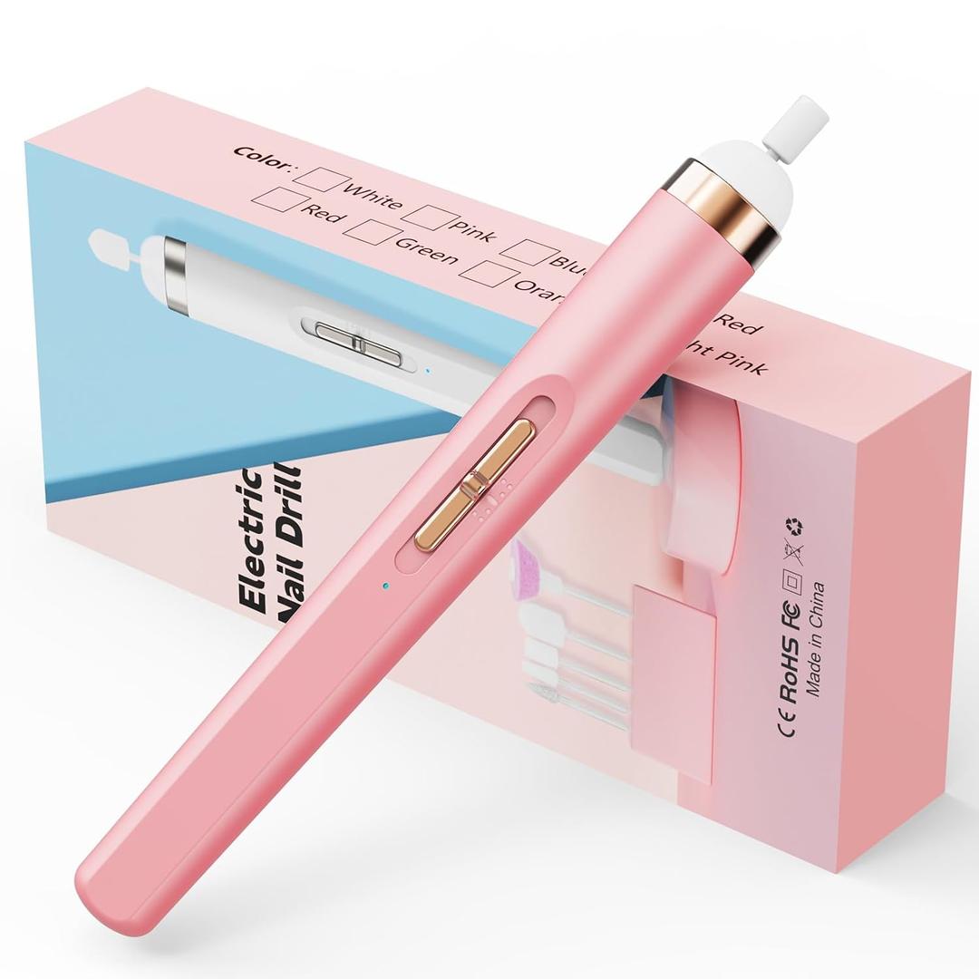 Portable Electric Nail Drill with LED Light, Gentle Power Beginner-Friendly Nail Grinder for Dead Skin Removal and Polishing, Cordless Manicure Pedicure Tool with Accessories Kit for Home Use (Pink)
