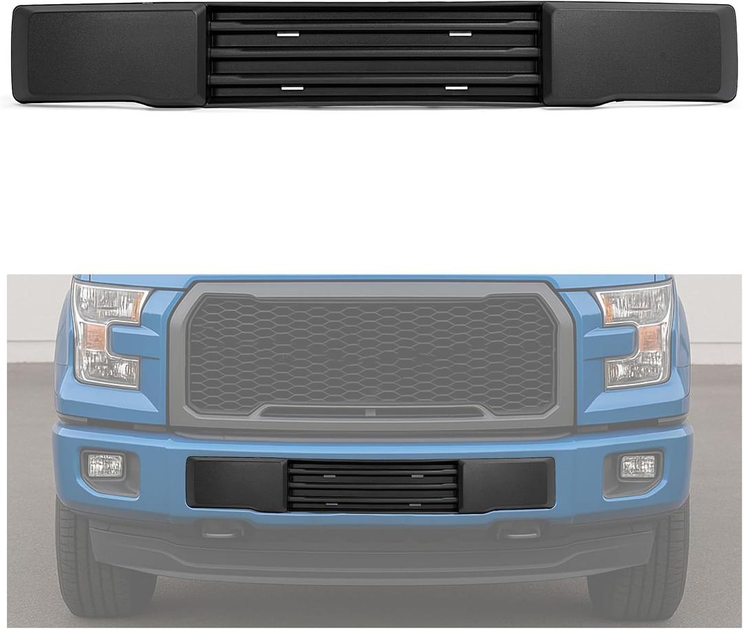 HECASA Front Bumper Cover Compatible with 2015-2017 Ford F150 W/O Block Heater & Grille Shutters Lower Grille Trim Panel License Plate Bracket Mount Replace For FO1044108, FL3Z-17E810-AA ABS Plastic