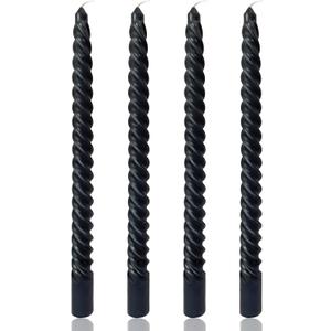 10 Inch Black Spiral Taper Candles for Dinner Party Halloween Home Decoration, 4 Pack Twisted Candlesticks for Rituals Funeral and Memorial Services