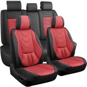 CAPITAUTO Car Seat Covers Full Set, Seat Covers for Car with Lumbar Support, Faux Leather Waterproof Seat Covers 5 Seats, Breathable Automotive Seat Covers Fit for Most Cars SUV Truck (Red & Black)