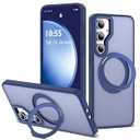 Zalinbo for Samsung Galaxy S23 FE Case with 360° Rotatable Magnetic Ring Stand Compatible with Mag-Safe Military Protection Shockproof Matte Translucent Phone Cases for S23 FE, Blue