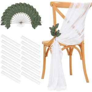 YOUMEHOME White Chair Sashes Wedding Aisle: 16 Packs Sheer Fabric Chair Cover Decorations for Church Pew Party Outdoor Ceremony Event Chair Draping Decor