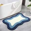HAOCOO Bathroom Rugs 18x25 inch, Extra Soft Non Slip Blue Irregular Shape Bath Rugs, Microfiber Absorbent Washable Small Rug Bath Mats for Bathroom Floor Door Mat Tub Shower
