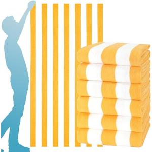 Genovega 6 Packs Oversized 72x40 Inch Stripe Beach Towel Thin Terry Set Extra Large XL Big Clearance Pool Travel Accessories Soft Super Swim Bath Towels Bulk Men Women Adults Gift Yellow