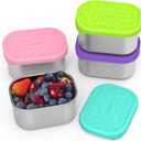 SOPHICO Stainless Steel Snack Containers for Kids, 8 oz Small Food Storage Container 1 Cup with Silicone Lid - Perfect 304 Metal Toddler Lunch Box for Daycare and School, Leak Proof (MIX, 4 PACK)