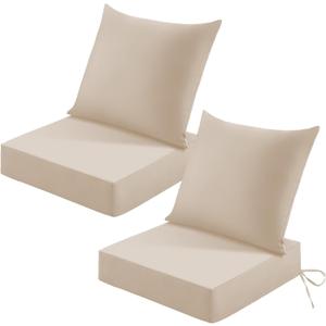 Patio Cushions for Outdoor Furniture, 24x24 Outdoor Couch Cushions, Waterproof & Fade-Resistant Patio Chair Cushions with Removable Cover, Replacement Outdoor Deep Seat Cushion, Beige (Set of 2), 24*24+5.75/25*22.5"