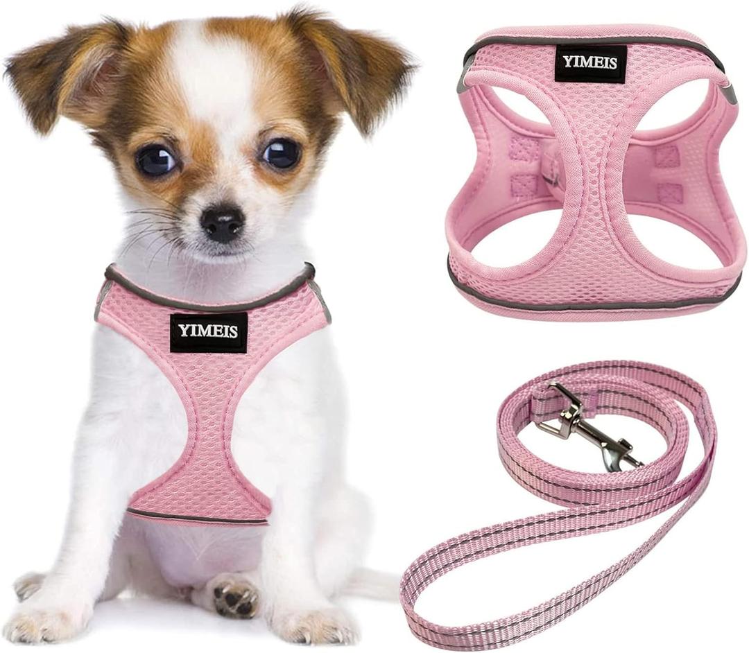 YIMEIS Dog Harness and Leash Set, No Pull Soft Mesh Pet Harness, Reflective Adjustable Puppy Vest for Small Medium Large Dogs, Cats (Pink, Medium) (Medium (Pack of 1))