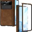 Pixel Fold Case, Leather Magnetic Hinge Protection Cover Built-in Screen Protector, Compatible with Google Pixel Fold 2023 (Brown)