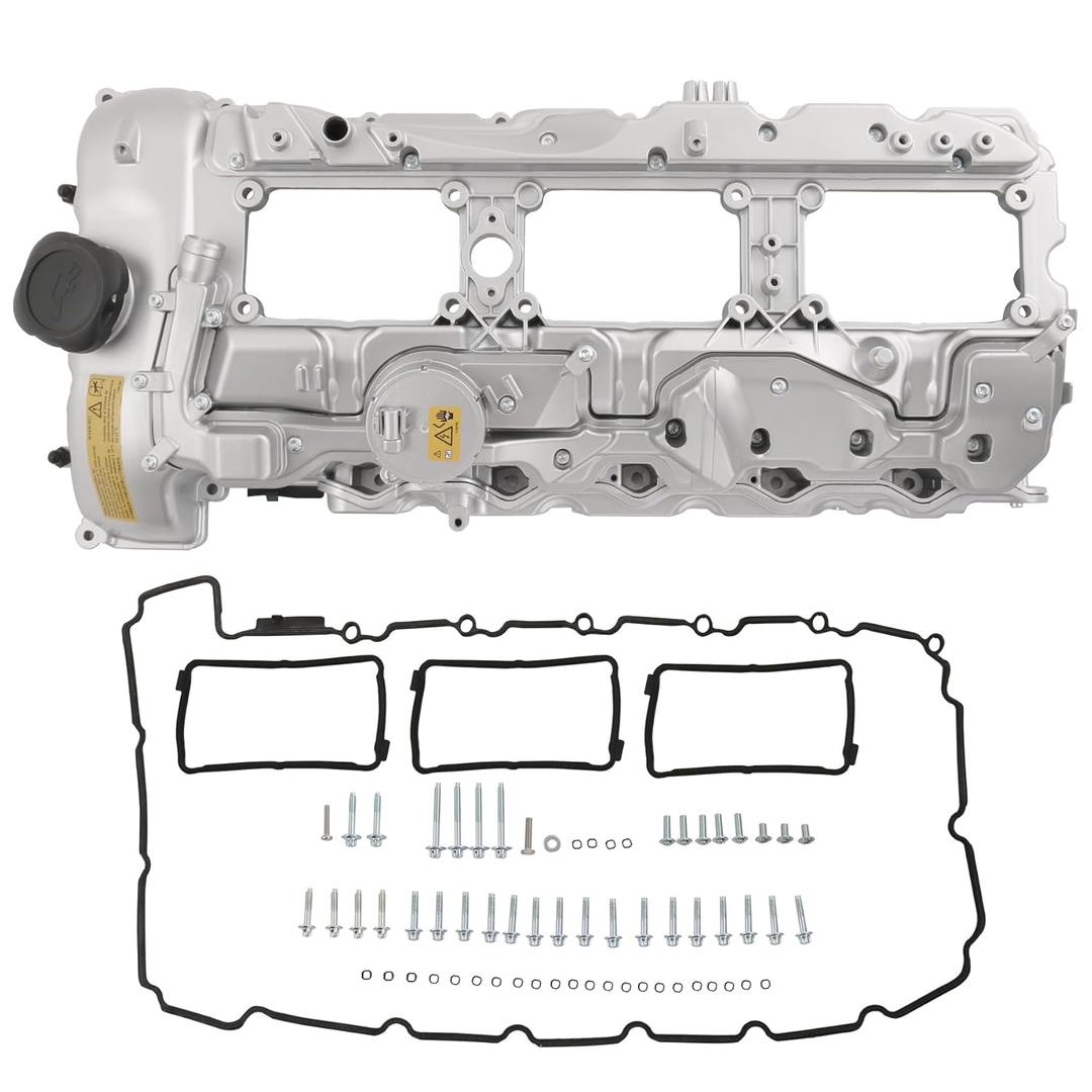 Engine Valve Cover with Gasket Bolts Kit & Oil Cap Replacement for BMW 335i 535i 2010-2017, 740i 740Li 2013-2015, X3 X5 X6 2011-2019 3.0L 11127570292, 11 12 7 570 292, 264-937 Upgraded Aluminum N55