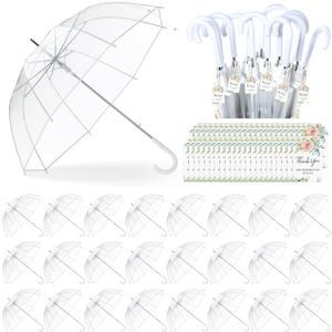 Wedding Favors for Guest Umbrella Gifts Bulk 52 Inch Large Dome Rain Windproof Stick Umbrellas with Thank You Tags and Rope Guest Souvenirs for Wedding Party Bridal Favors (White)