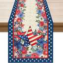 2 x XCHI America Stars Flowers Memorial Day Table Runner 4th of July Patriotic Independence Day Table Decoration for Party Home Kitchen Dining Holiday Decor 13x120 Inch