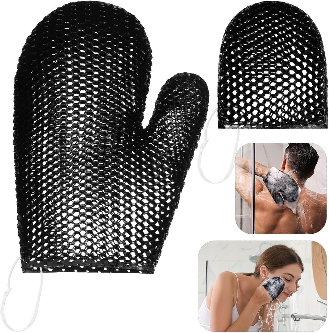 Vesici 2 Pcs Honeycomb Exfoliating Glove Set Exfoliating Bath Mitt Honeycomb Face and Body Scrubber Shower Mitt Sponges for Cleaning Body Shower Face Skin Beauty Spa(Black)