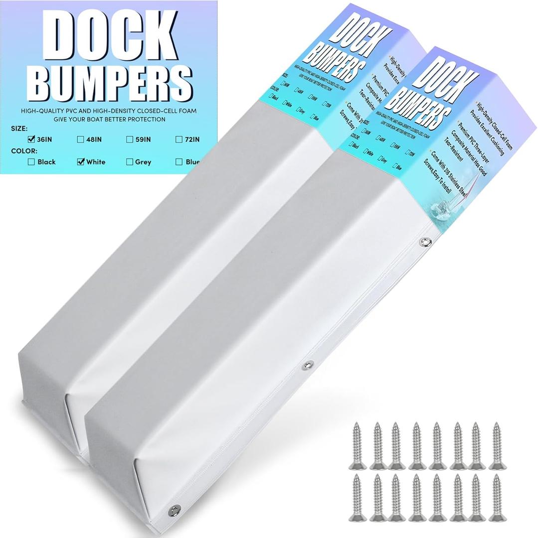 Boat Dock Bumpers, 17"/36"/48"/58"/72" Dock Bumpers Dock Edge, Dock Fenders Bumpers, Boat Dock Bumper Guards for Dock Edge, Piling, Horizontal Deck, Vertical Poles, or Pier Fenders (White)