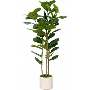 Artificial Fiddle Leaf Fig Tree 5FT with White Tall Planter-Large Faux Tree Tall Fake Floor Plant in Pot,Artificial Plants Indoor for Home Office Living Room Dcor(Lyrata 5FT)