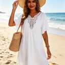 Supnier Women's Bathing Suit Cover Up Dress Lace Crochet V Neck Summer Beach Bikini Swimsuit Coverup White Medium