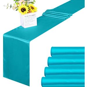 Aneco 4 Pack Satin Table Runner 12 x 108 Inch Teal Long Bright Silk and Smooth Fabric Party Table Runner for Wedding Banquet Party Decoration