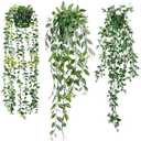 Sggvecsy Fake Hanging Plants 2 Pack Artificial Eucalyptus Fake Potted Greenery Faux Eucalyptus Mandala Vine Pea Pod for Home Indoor Outdoor Wall Garden Wedding Decor