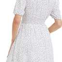 Spicy Sandia Womens Midi Casual Dress Elastic Empire Waist Short Sleeve V Neck A Line Flowy Vintage Dress for Summer Spring (White, S)