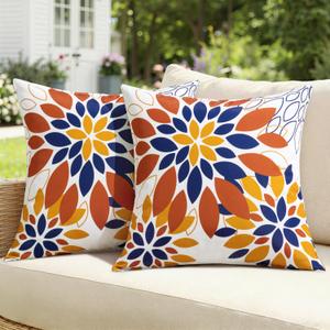 SWANCOCO Floral Outdoor Pillow Covers Waterproof Spring Throw Pillow Cases Orange 18x18 Inch Set of 2 Decorative Summer Cushion Covers for Patio Furniture Garden Bench Porch Sofa