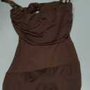 Womens Maxi Dress Removable Spaghetti Straps Knotted Twist Sweetheart See Through Night Club Party Cocktail Bodycon Dress (Small, Brown)