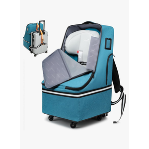 Rolling Car Seat Travel Bag, Padded Carseat Travel Backpack for Airplane,Large Durable Carseat Travel Bag with 4 Wheels,Adjustable Shoulder Strap and Waterproof Base Blue