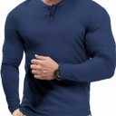 JMIERR Mens Muscle Slim Henley Shirt Button V-Neck Long Sleeve Gym Workout Athletic T Shirts (Blue, XXXL)