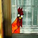 Peeping Rooster Stained Glass Window Hanging, Chicken Gifts for Women Mom Grandma Wife, Chicken Kitchen Decor, Funny Window Corner Hanging Rooster Decor Cockscomb
