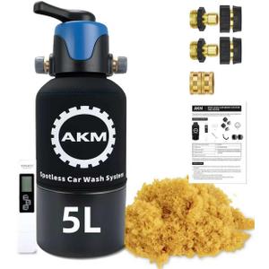 AKM Spotless Water System for car wash,Pre-Filled with DI 5L Resin, DI Water System,Garden Hose Quick Connector, Deionized Water System for RV, Vehicles, Motorcycles, Bikes, Boats,, Water Deionizer 5L with BYPASS